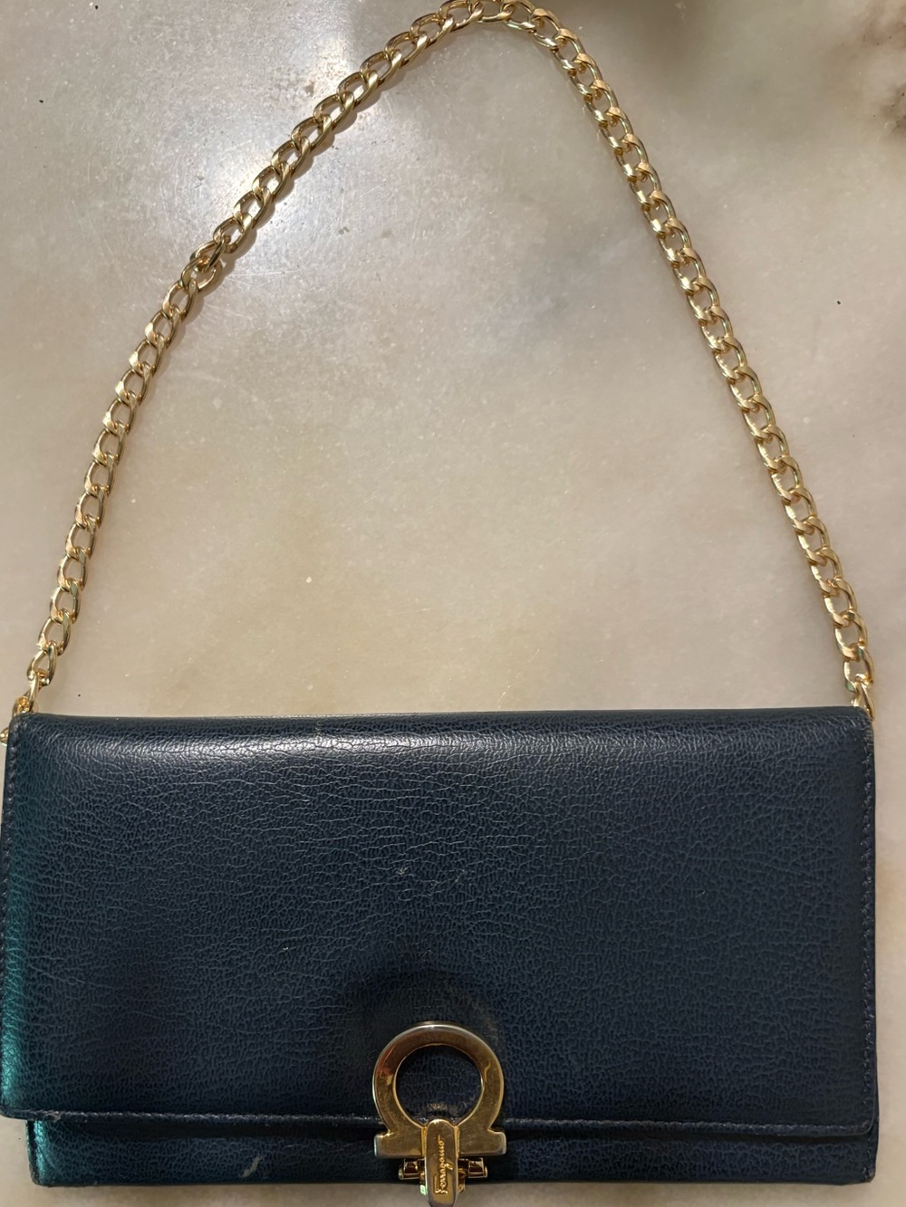 Dark blue wallet convert to Shoulder Bag with Gold Chain